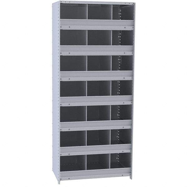 Hallowell - 21 Bin Closed Industrial Bin Shelving - 36 Inch Overall Width x 12 Inch Overall Depth x 87 Inch Overall Height, Gray Metal Bins - Industrial Tool & Supply