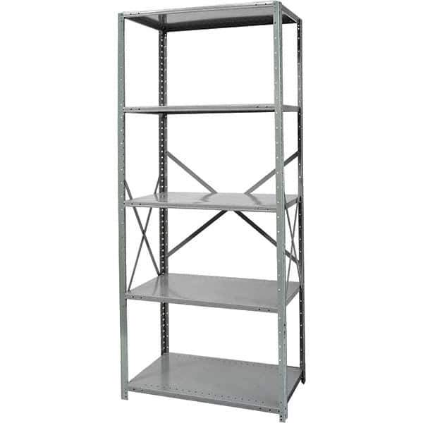 Hallowell - 5 Shelf Starter Medium-Duty Open Steel Shelving - 375 Lb Capacity, 48" Wide x 87" High x 18" Deep, Gray - Industrial Tool & Supply