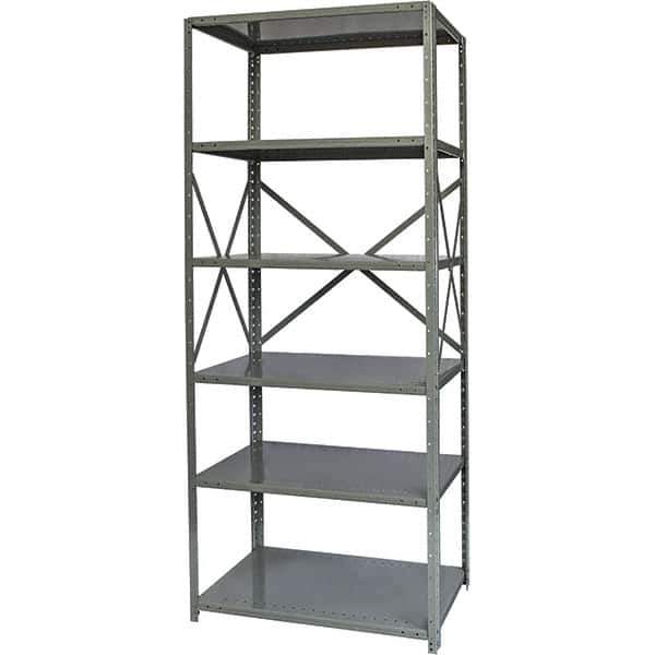 Hallowell - 6 Shelf Starter Heavy-Duty Open Steel Shelving - 400 Lb Capacity, 48" Wide x 87" High x 12" Deep, Gray - Industrial Tool & Supply