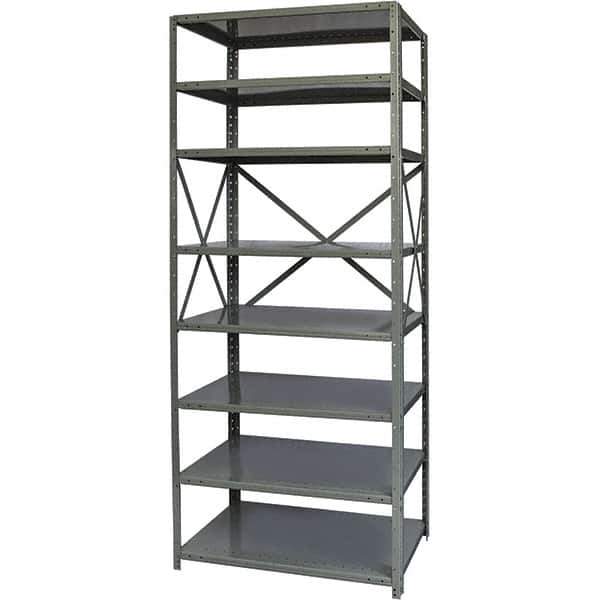 Hallowell - 8 Shelf Starter Medium-Duty Open Steel Shelving - 500 Lb Capacity, 36" Wide x 87" High x 18" Deep, Gray - Industrial Tool & Supply