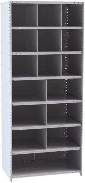 Hallowell - 16 Bin Closed Industrial Bin Shelving - 36 Inch Overall Width x 24 Inch Overall Depth x 87 Inch Overall Height, Gray Metal Bins - Industrial Tool & Supply