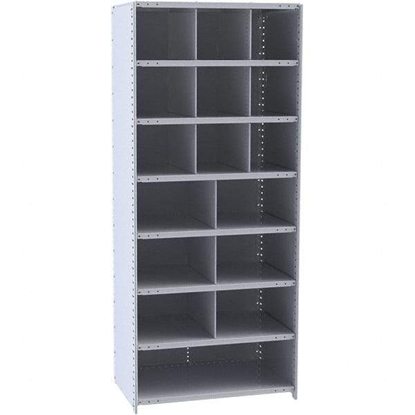 Hallowell - 16 Bin Closed Industrial Bin Shelving - 36 Inch Overall Width x 12 Inch Overall Depth x 87 Inch Overall Height, Gray Metal Bins - Industrial Tool & Supply