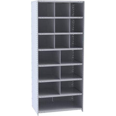 Hallowell - 16 Bin Closed Industrial Bin Shelving - 36 Inch Overall Width x 12 Inch Overall Depth x 87 Inch Overall Height, Gray Metal Bins - Industrial Tool & Supply