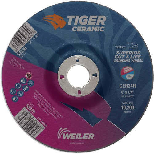 6X1/4 TIGER CERAMIC T27 GRIND WHL - Industrial Tool & Supply