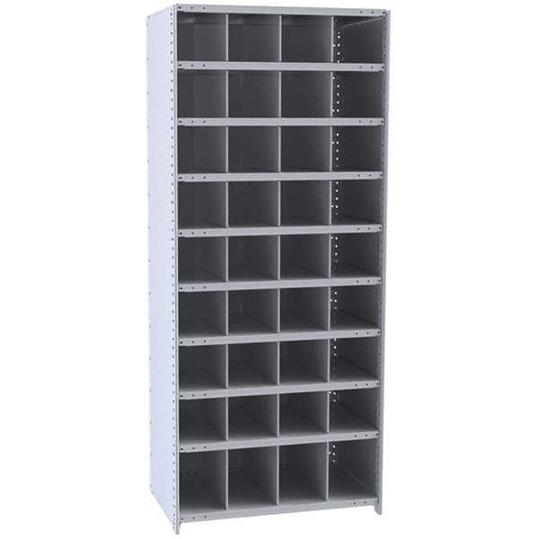 Hallowell - 36 Bin Closed Industrial Bin Shelving - 36 Inch Overall Width x 18 Inch Overall Depth x 87 Inch Overall Height, Gray Metal Bins - Industrial Tool & Supply