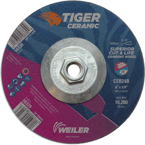 6X1/4 TIGER CERAMIC T27 GRIND WHL - Industrial Tool & Supply