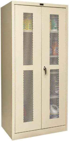 Hallowell - 4 Shelf Combination Storage Cabinet - Steel, 36" Wide x 24" Deep x 72" High, Tan - Industrial Tool & Supply