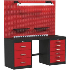 Hallowell - 60 Wide x 24" Deep x 78" High, Steel Workbench - Flat Top, Black/Red - Industrial Tool & Supply