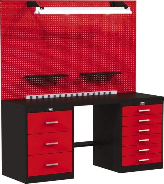 Hallowell - 72 Wide x 24" Deep x 78" High, Steel Workbench - Flat Top, Black/Red - Industrial Tool & Supply