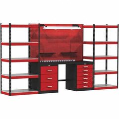 Hallowell - 132 Wide x 24" Deep x 78" High, Steel Workbench - Flat Top, Black/Red - Industrial Tool & Supply