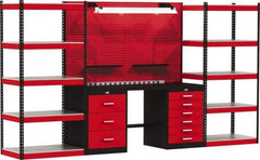 Hallowell - 168 Wide x 24" Deep x 78" High, Steel Workbench - Flat Top, Black/Red - Industrial Tool & Supply