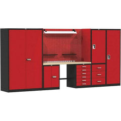 Hallowell - 168 Wide x 24" Deep x 78" High, Wood Workbench - Flat Top, Black/Red - Industrial Tool & Supply
