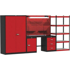 Hallowell - 132 Wide x 24" Deep x 78" High, Steel Workbench - Flat Top, Black/Red - Industrial Tool & Supply