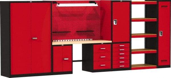 Hallowell - 210 Wide x 24" Deep x 78" High, Wood Workbench - Flat Top, Black/Red - Industrial Tool & Supply