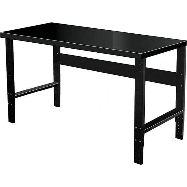 Hallowell - 48 Wide x 30" Deep x 34" High, Steel Workbench - Flat Top, Adjustable Legs, Black - Industrial Tool & Supply