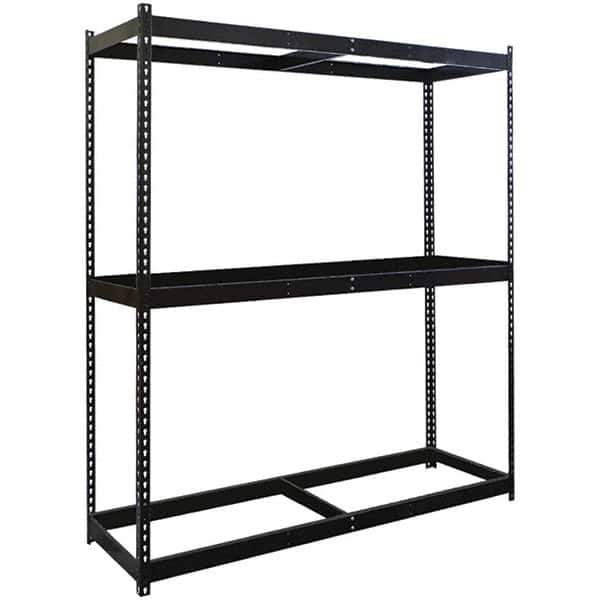 Hallowell - 3 Shelf Starter No Deck Open Steel Shelving - 1 Lb Capacity, 48" Wide x 84" High x 48" Deep, Black - Industrial Tool & Supply