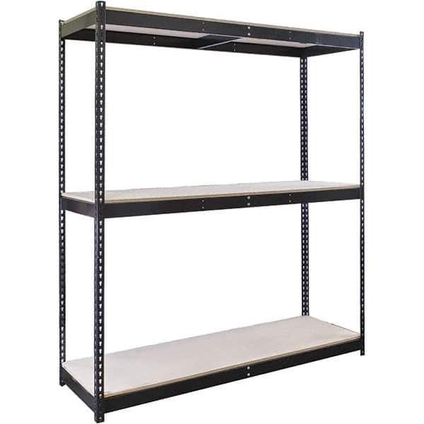 Hallowell - 3 Shelf Starter Particle Board Open Steel Shelving - 700 Lb Capacity, 60" Wide x 84" High x 24" Deep, Black - Industrial Tool & Supply
