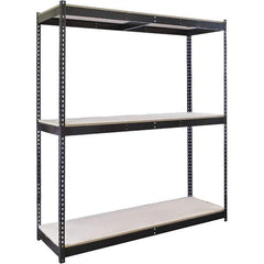 Hallowell - 3 Shelf Starter Particle Board Open Steel Shelving - 835 Lb Capacity, 60" Wide x 84" High x 18" Deep, Black - Industrial Tool & Supply