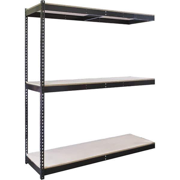 Hallowell - 3 Shelf Add-On Particle Board Open Steel Shelving - 755 Lb Capacity, 48" Wide x 84" High x 36" Deep, Black - Industrial Tool & Supply