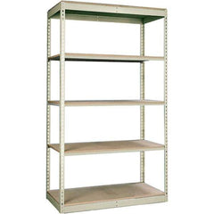 Hallowell - 5 Shelf Starter No Deck Open Steel Shelving - 350 Lb Capacity, 36" Wide x 84" High x 24" Deep, Tan - Industrial Tool & Supply