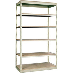 Hallowell - 6 Shelf Starter Particle Board Open Steel Shelving - 350 Lb Capacity, 36" Wide x 84" High x 18" Deep, Tan - Industrial Tool & Supply