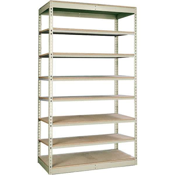 Hallowell - 8 Shelf Starter No Deck Open Steel Shelving - 350 Lb Capacity, 36" Wide x 84" High x 12" Deep, Tan - Industrial Tool & Supply