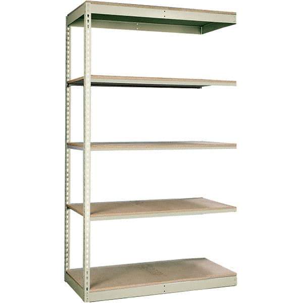 Hallowell - 5 Shelf Add-On Particle Board Open Steel Shelving - 250 Lb Capacity, 48" Wide x 84" High x 36" Deep, Tan - Industrial Tool & Supply