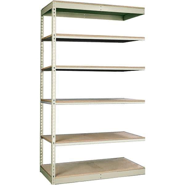 Hallowell - 6 Shelf Add-On Particle Board Open Steel Shelving - 250 Lb Capacity, 36" Wide x 84" High x 12" Deep, Tan - Industrial Tool & Supply
