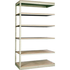 Hallowell - 6 Shelf Add-On Particle Board Open Steel Shelving - 250 Lb Capacity, 36" Wide x 84" High x 36" Deep, Tan - Industrial Tool & Supply