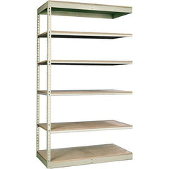 Hallowell - 6 Shelf Add-On Particle Board Open Steel Shelving - 250 Lb Capacity, 48" Wide x 84" High x 30" Deep, Tan - Industrial Tool & Supply