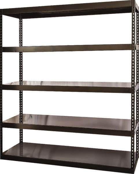 Hallowell - 5 Shelf Starter Solid Steel Waterfall Open Steel Shelving - 1 Lb Capacity, 72" Wide x 84" High x 24" Deep, Black - Industrial Tool & Supply