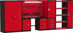 Hallowell - 210 Wide x 24" Deep x 78" High, Steel Workbench - Flat Top, Black/Red - Industrial Tool & Supply