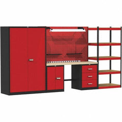 Hallowell - 168 Wide x 24" Deep x 78" High, Wood Workbench - Flat Top, Black/Red - Industrial Tool & Supply