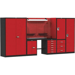 Hallowell - 168 Wide x 24" Deep x 78" High, Steel Workbench - Flat Top, Black/Red - Industrial Tool & Supply