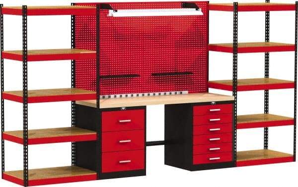 Hallowell - 168 Wide x 24" Deep x 78" High, Wood Workbench - Flat Top, Black/Red - Industrial Tool & Supply