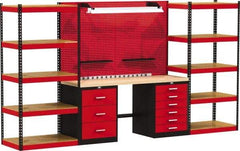 Hallowell - 168 Wide x 24" Deep x 78" High, Wood Workbench - Flat Top, Black/Red - Industrial Tool & Supply