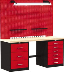 Hallowell - 72 Wide x 24" Deep x 78" High, Wood Workbench - Flat Top, Black/Red - Industrial Tool & Supply