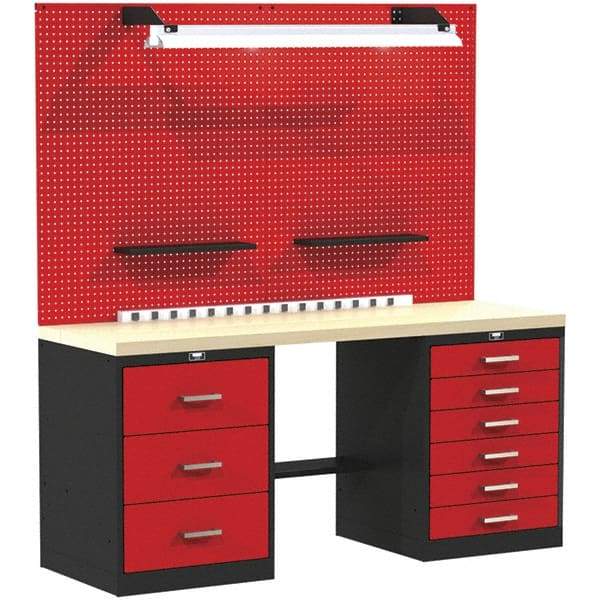 Hallowell - 60 Wide x 24" Deep x 78" High, Wood Workbench - Flat Top, Black/Red - Industrial Tool & Supply