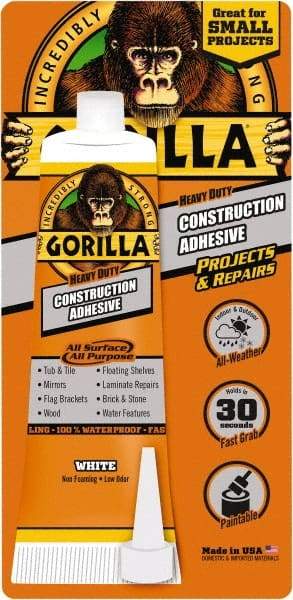 Gorilla Glue - White, Tube Silyl Terminated Polyether Construction Adhesive - -40 to 200°F Service Temperature, Indoor & Outdoor - Industrial Tool & Supply