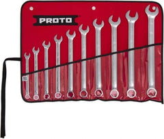 Proto - 10 Piece, 7/16" to 1", 6 Point Combination Wrench Set - Inch Measurement Standard, Full Polish Finish, Comes in Tool Roll - Industrial Tool & Supply
