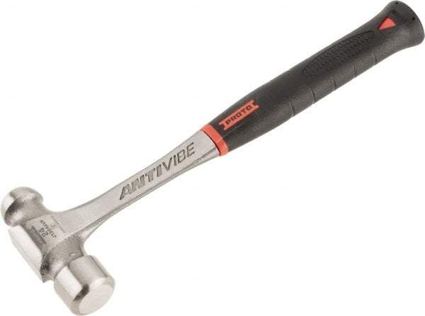 Proto - 1-1/2 Lb Head Steel Ball Pein Hammer - 13.78" Steel Handle with Grip, 1.44" Face Diam, 13-13/16" OAL, AntiVibe, Molded Textured Rubber Grip - Industrial Tool & Supply