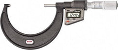 Starrett - 76 to 101 mm Range, 0.0001" Resolution, Standard Throat, Electronic Outside Micrometer - 0.0002" Accuracy, Friction Thimble, Micro Lapped Carbide Face, CR2450 Battery, Includes 3V Battery - Industrial Tool & Supply