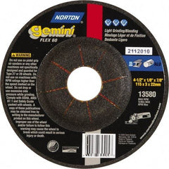 Norton - 60 Grit, 4-1/2" Wheel Diam, 1/8" Wheel Thickness, 7/8" Arbor Hole, Type 27 Depressed Center Wheel - Aluminum Oxide, 12,000 Max RPM - Industrial Tool & Supply
