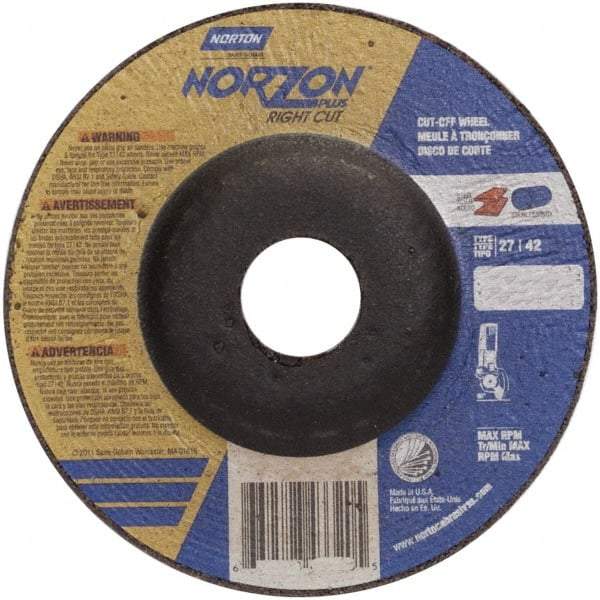 Norton - 46 Grit, 5" Wheel Diam, 7/8" Arbor Hole, Type 27 Depressed Center Wheel - Ceramic - Industrial Tool & Supply