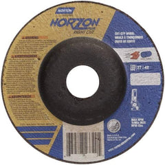 Norton - 46 Grit, 5" Wheel Diam, 7/8" Arbor Hole, Type 27 Depressed Center Wheel - Ceramic - Industrial Tool & Supply