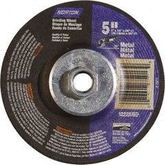 Norton - 24 Grit, 5" Wheel Diam, 1/4" Wheel Thickness, Type 27 Depressed Center Wheel - Aluminum Oxide - Industrial Tool & Supply