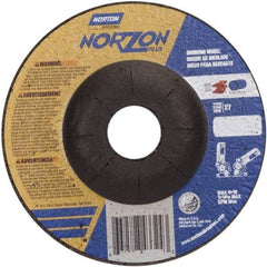 Norton - 24 Grit, 5" Wheel Diam, 1/8" Wheel Thickness, 7/8" Arbor Hole, Type 27 Depressed Center Wheel - Ceramic, 12,225 Max RPM - Industrial Tool & Supply