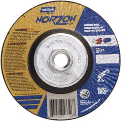 Norton - 24 Grit, 5" Wheel Diam, 1/4" Wheel Thickness, Type 27 Depressed Center Wheel - Ceramic, 12,225 Max RPM - Industrial Tool & Supply