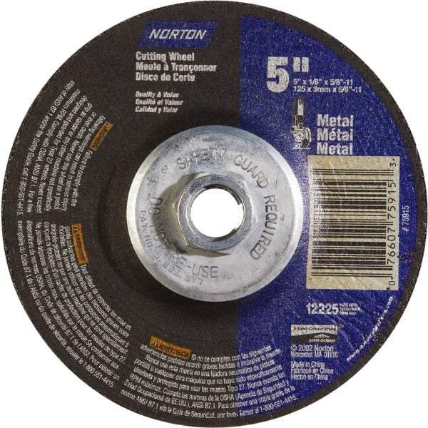 Norton - 24 Grit, 5" Wheel Diam, 5/8" Wheel Thickness, Type 27 Depressed Center Wheel - Aluminum Oxide - Industrial Tool & Supply