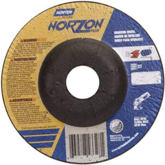 Norton - 24 Grit, 5" Wheel Diam, 1/4" Wheel Thickness, 7/8" Arbor Hole, Type 27 Depressed Center Wheel - Ceramic, 12,225 Max RPM - Industrial Tool & Supply